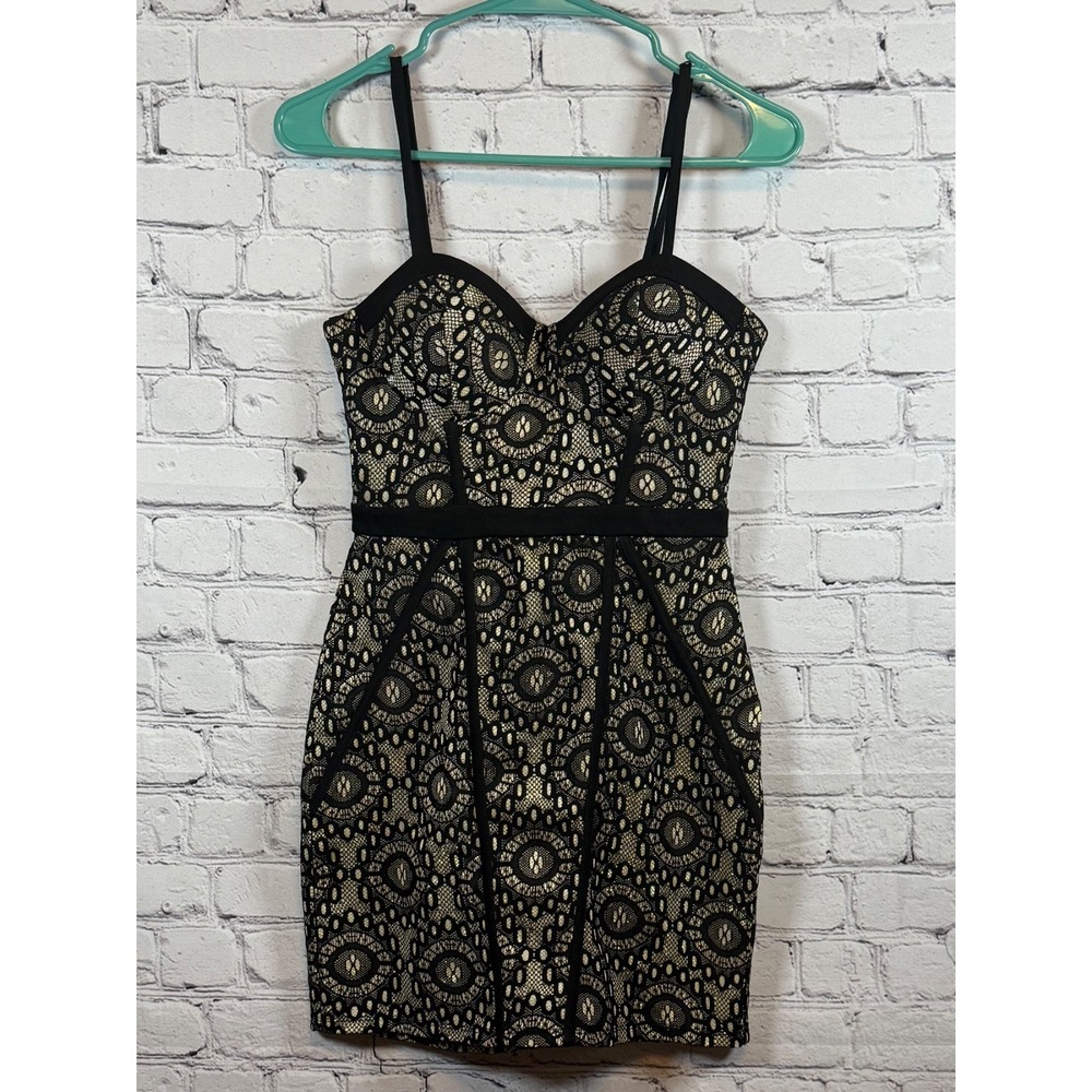 Material Girl Lace Bodycon Dress Party Cocktail Black Gold S